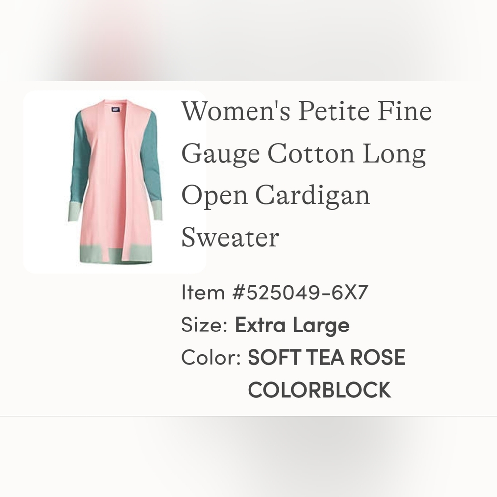 Lands End Colorblock Open Cardigan Sweater - Pink and Green